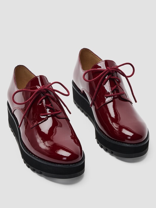 Nwot Eileen Fisher Eddy Patent Leather Platform Oxford In Burgundy